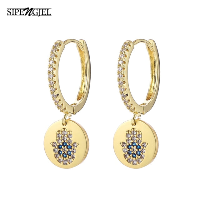 Blue Zircon Pendant 17MM Hoop Earrings Turkish Lucky Eye Dangle Drop Earrings Zagiz