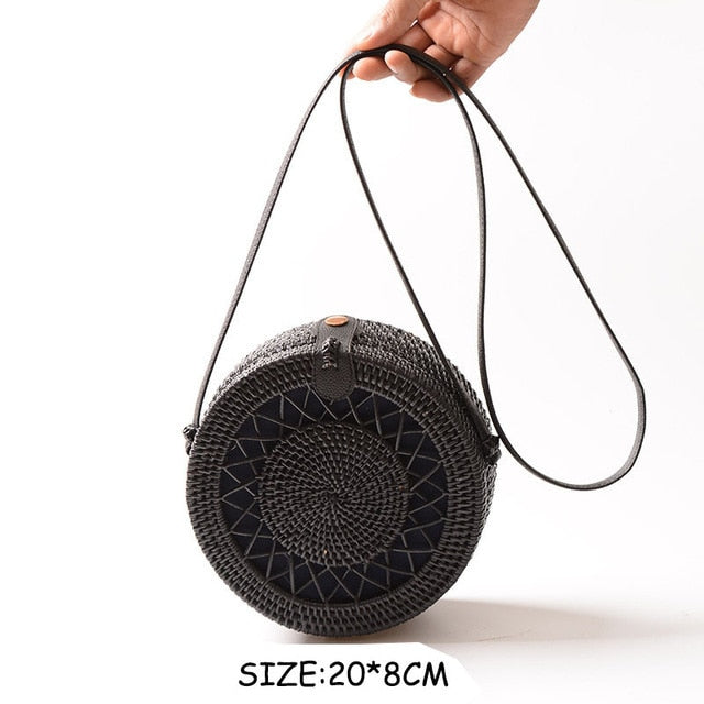Bali Handmade Woven Rattan Bag - Round Straw Shoulder Bag Women - Summer Crossbody Bag - Boho Beach Circle Bag Zagiz