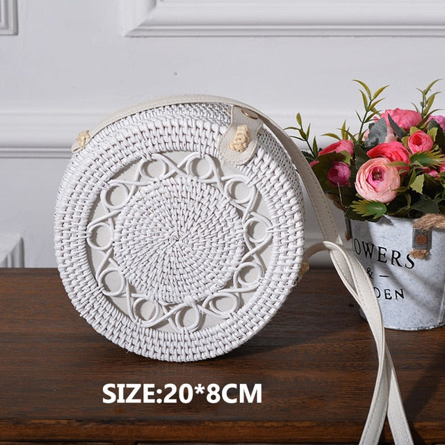 Bali Handmade Woven Rattan Bag - Round Straw Shoulder Bag Women - Summer Crossbody Bag - Boho Beach Circle Bag Zagiz