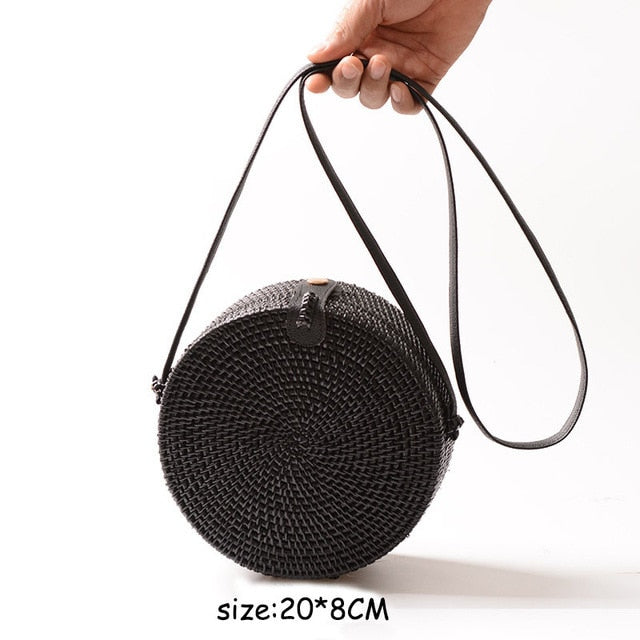 Bali Handmade Woven Rattan Bag - Round Straw Shoulder Bag Women - Summer Crossbody Bag - Boho Beach Circle Bag Zagiz