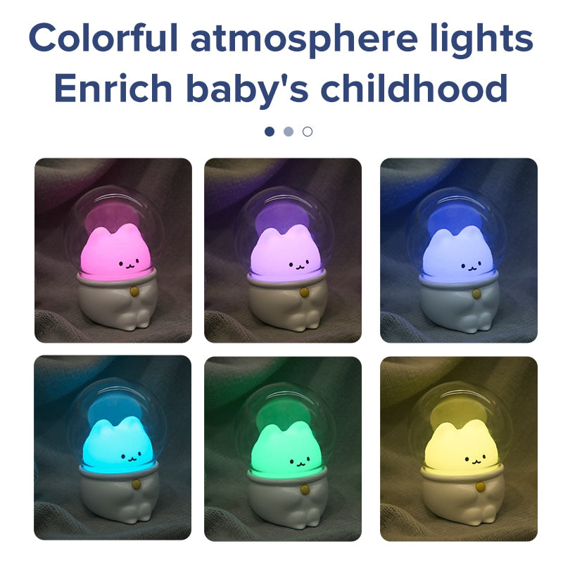 LED Night Light Space Capsule Cute Cat or Rabbit Lamp For Kids Bedroom Zagiz