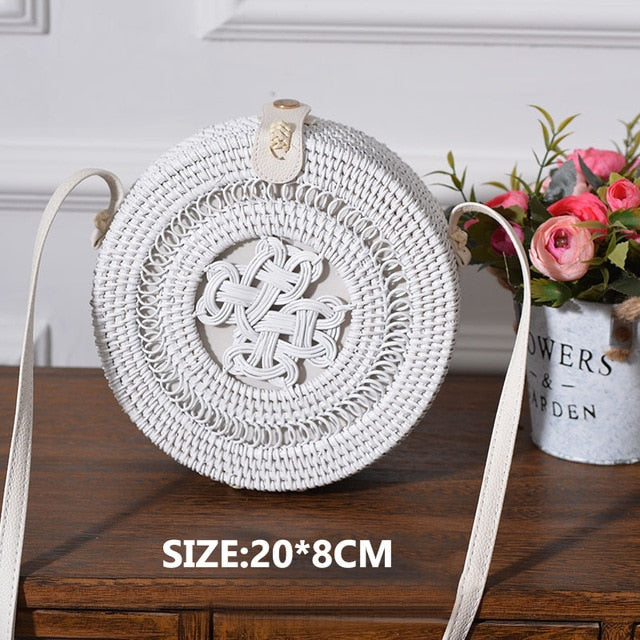 Bali Handmade Woven Rattan Bag - Round Straw Shoulder Bag Women - Summer Crossbody Bag - Boho Beach Circle Bag Zagiz
