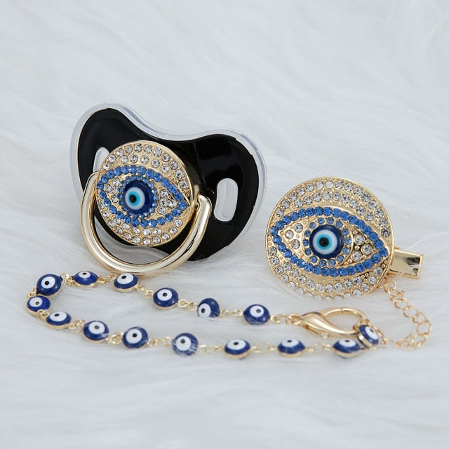Evil eye pacifier and clip set chain holder Zagiz