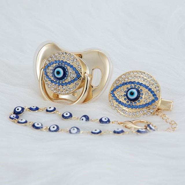 Evil eye pacifier and clip set chain holder Zagiz