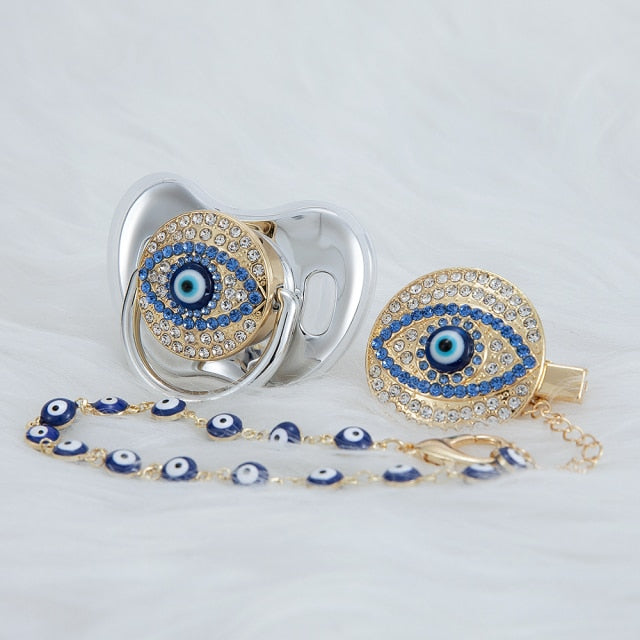 Evil eye pacifier and clip set chain holder Zagiz