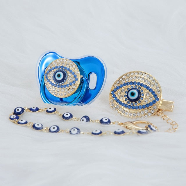 Evil eye pacifier and clip set chain holder Zagiz