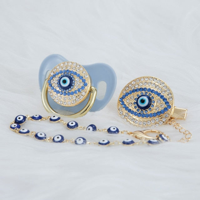 Evil eye pacifier and clip set chain holder Zagiz