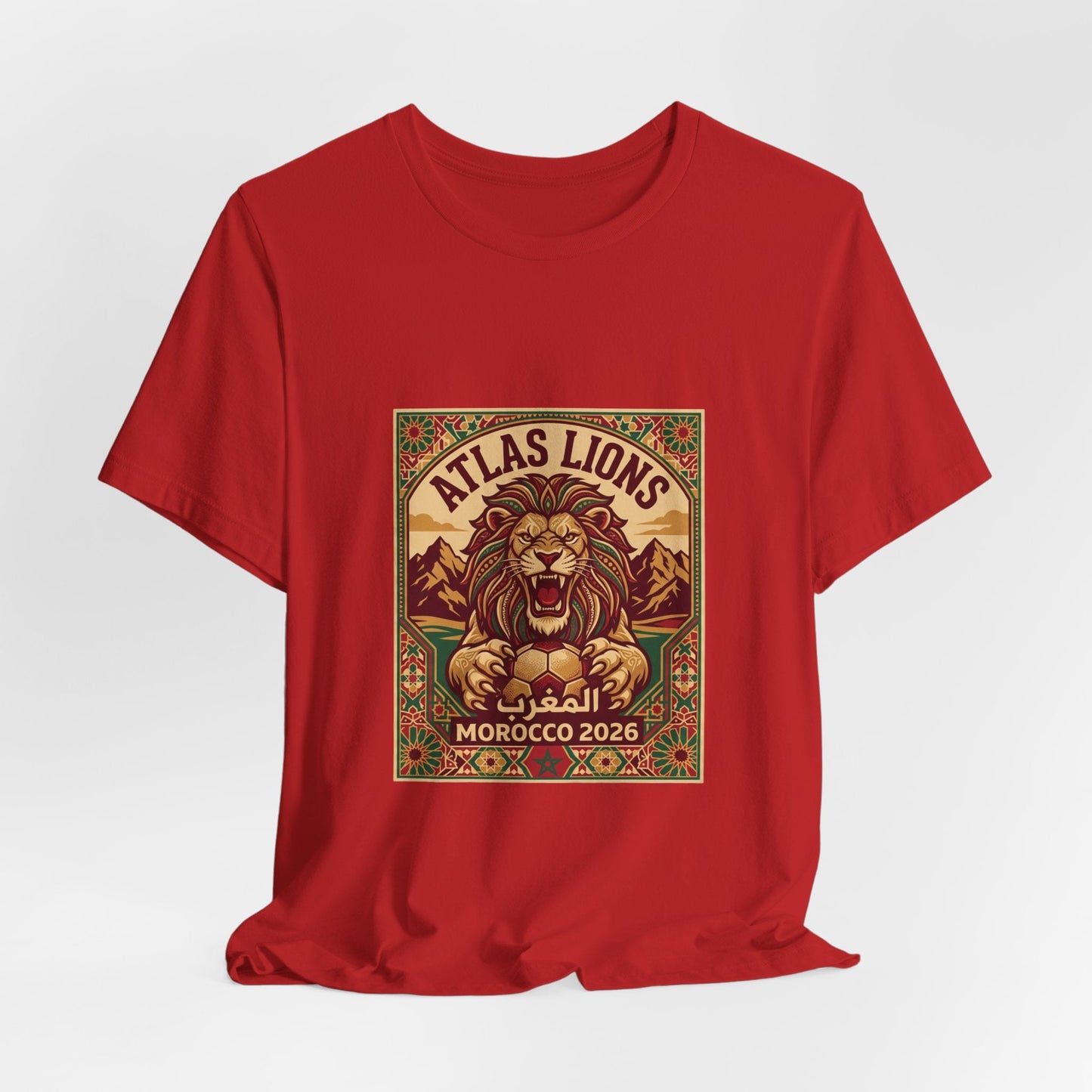 Atlas Lions Morocco 2026 Tee — Vintage Soccer Lion Graphic T-Shirt Printify