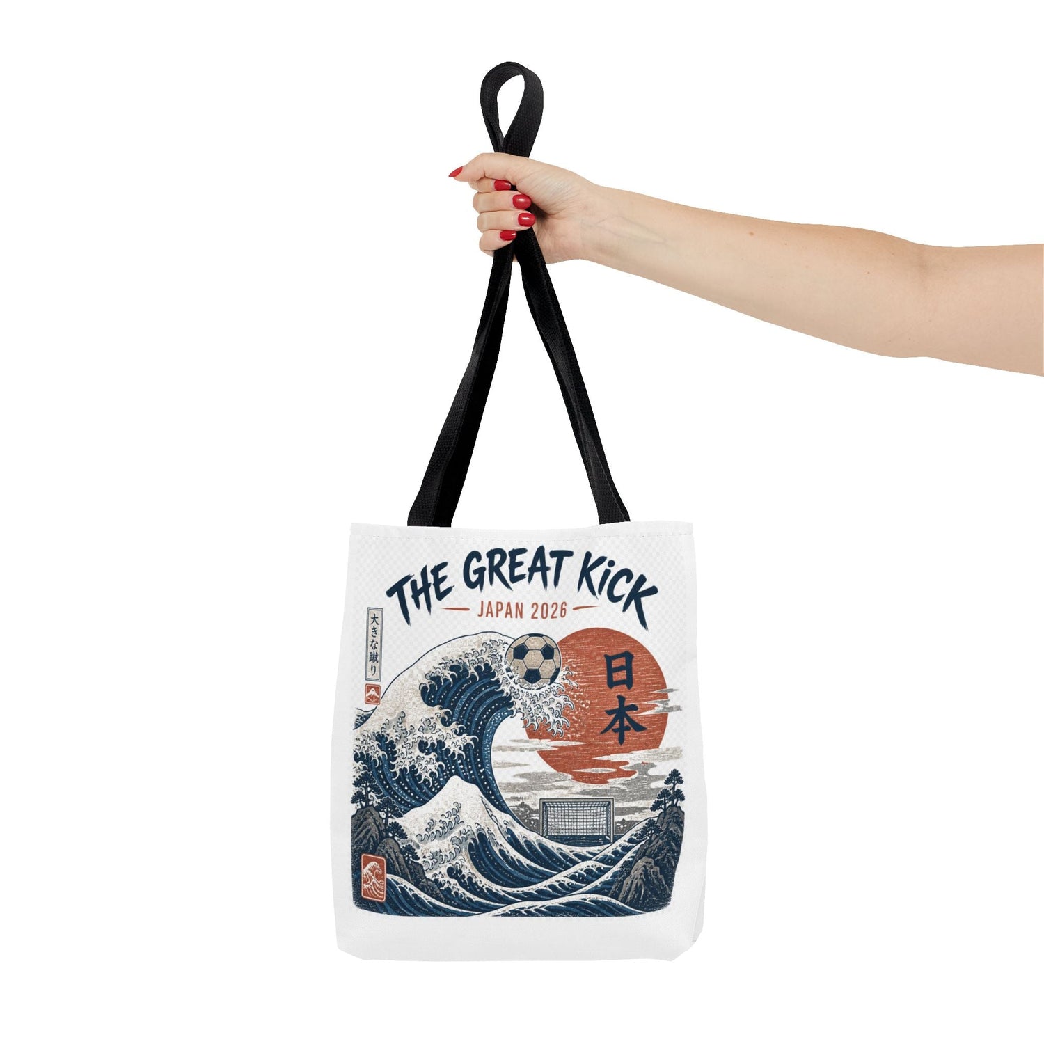 The Great Kick Japan Soccer Tote Bag — Japanese Wave Football Design Printify