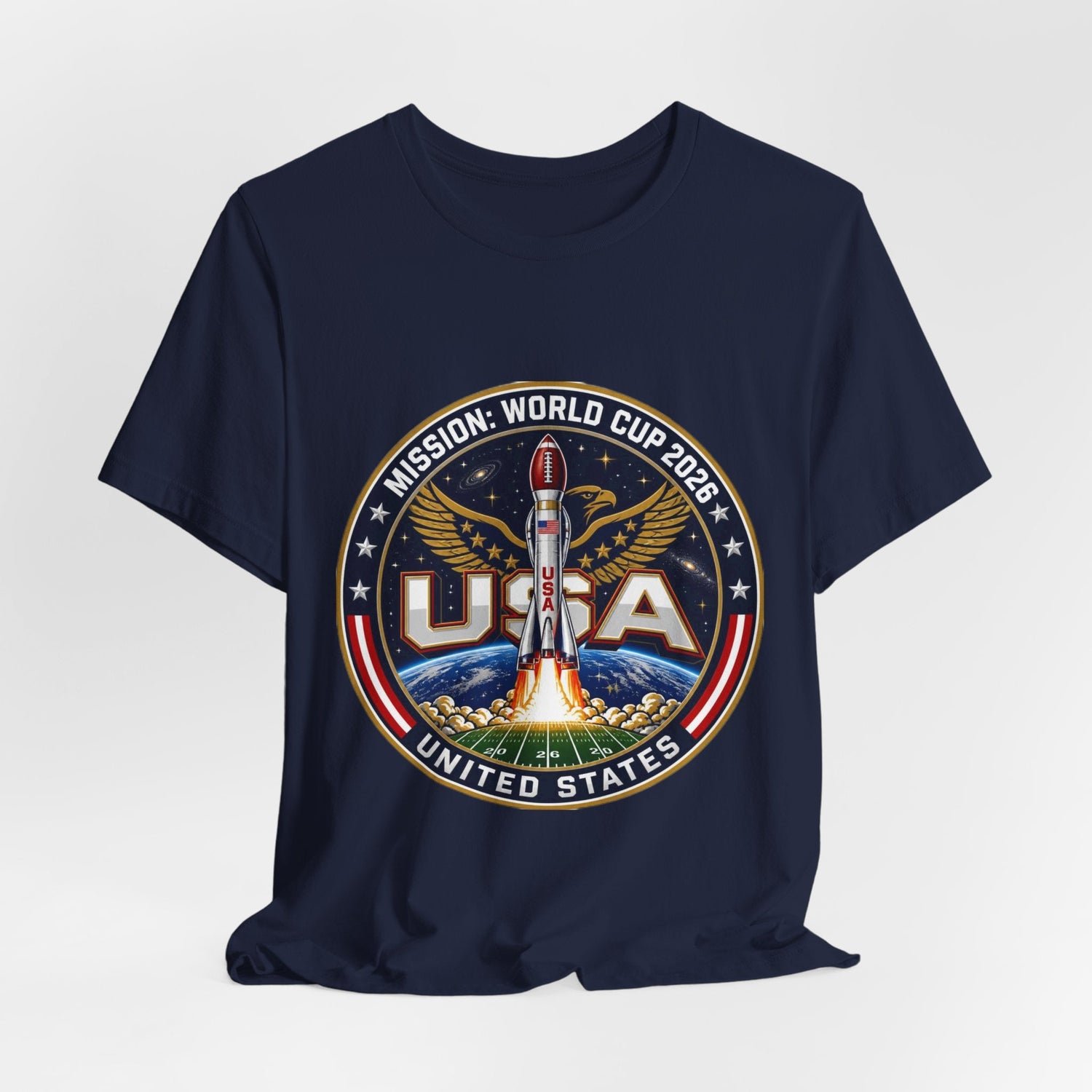 USA Rocket Mission Tee — World Cup 2024 Vintage Space Graphic T-Shirt Printify