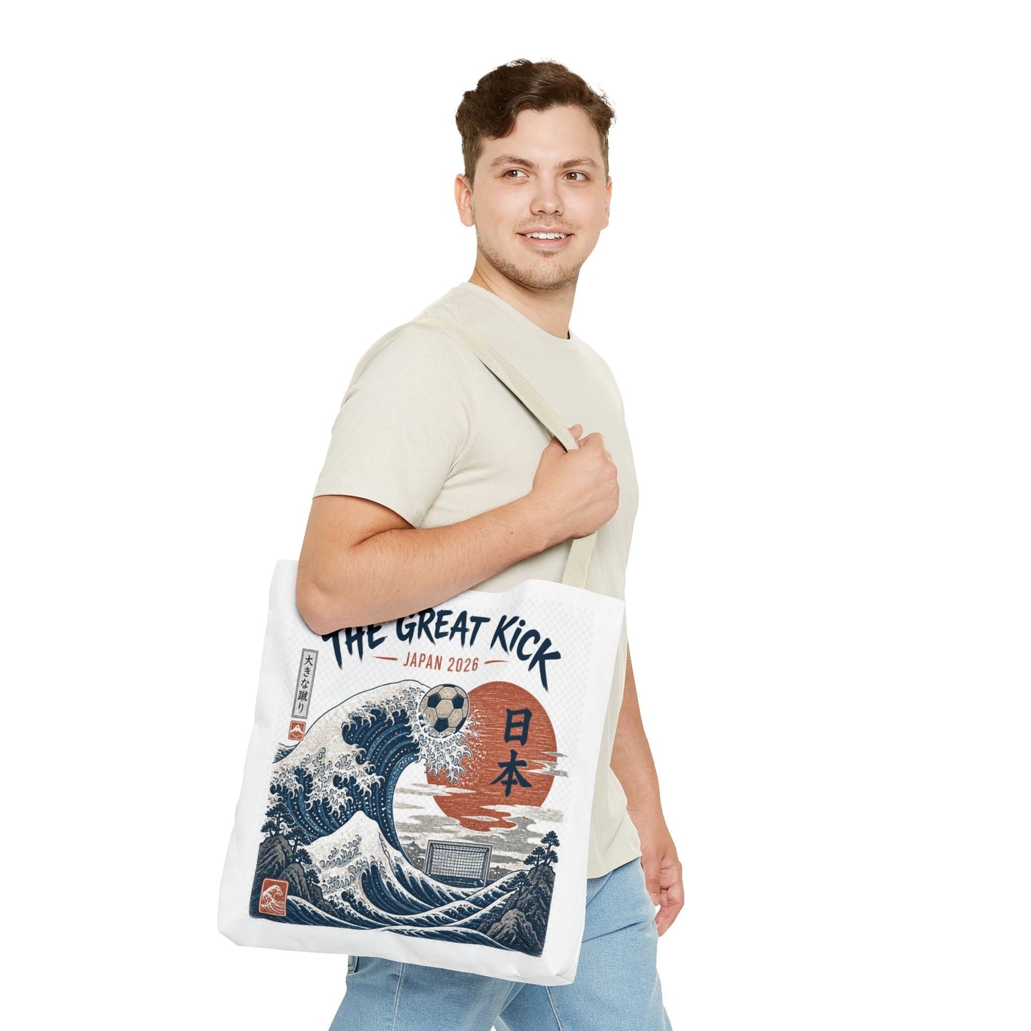 The Great Kick Japan Soccer Tote Bag — Japanese Wave Football Design Printify