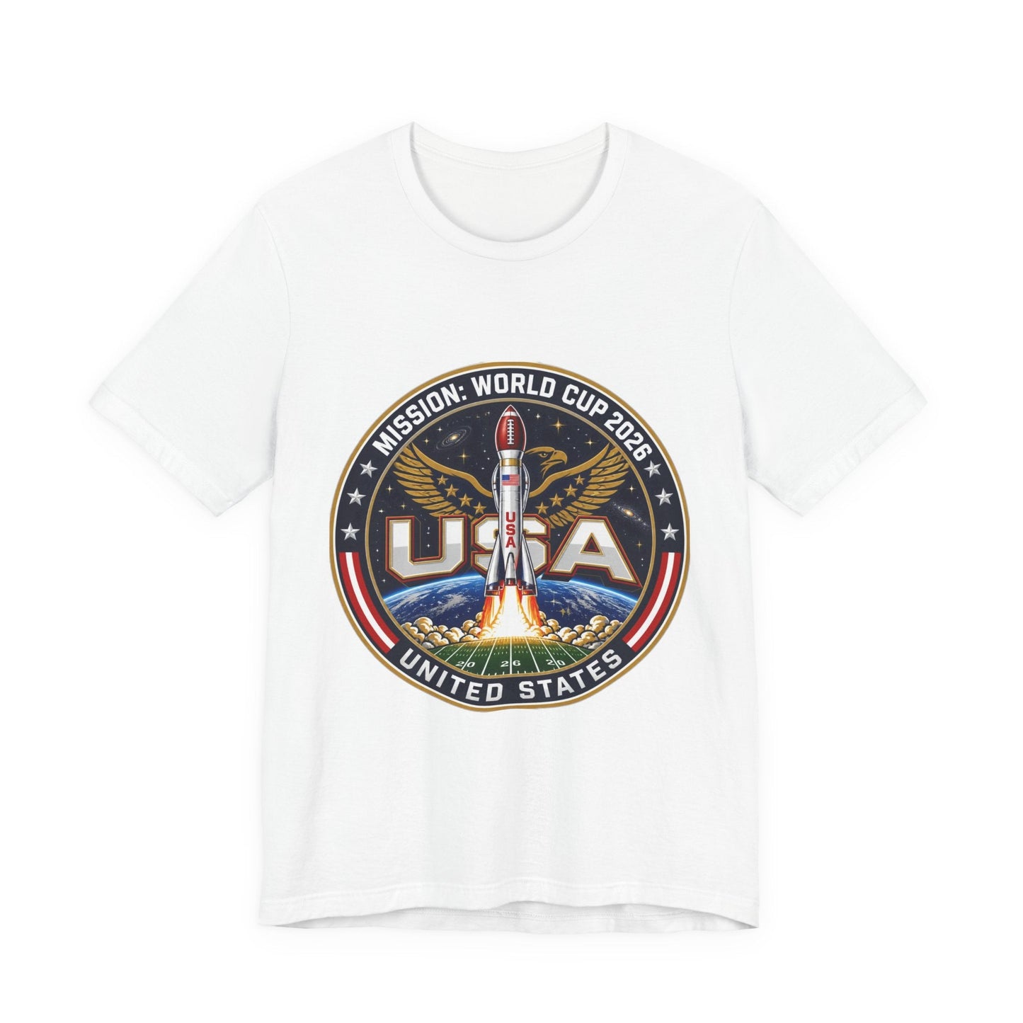 USA Rocket Mission Tee — World Cup 2024 Vintage Space Graphic T-Shirt Printify