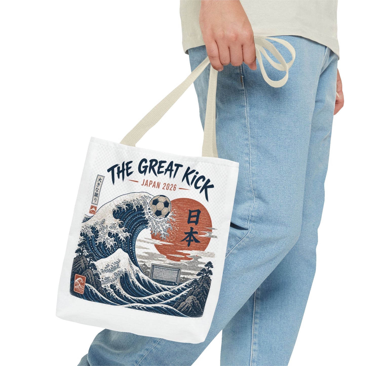 The Great Kick Japan Soccer Tote Bag — Japanese Wave Football Design Printify