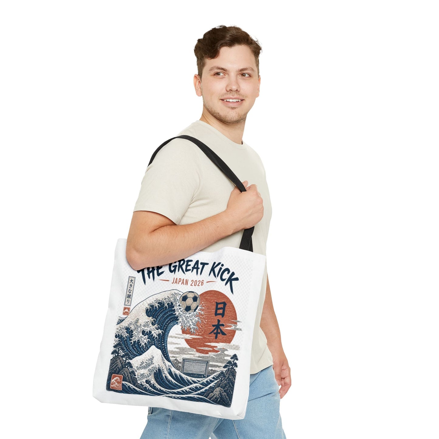 The Great Kick Japan Soccer Tote Bag — Japanese Wave Football Design Printify