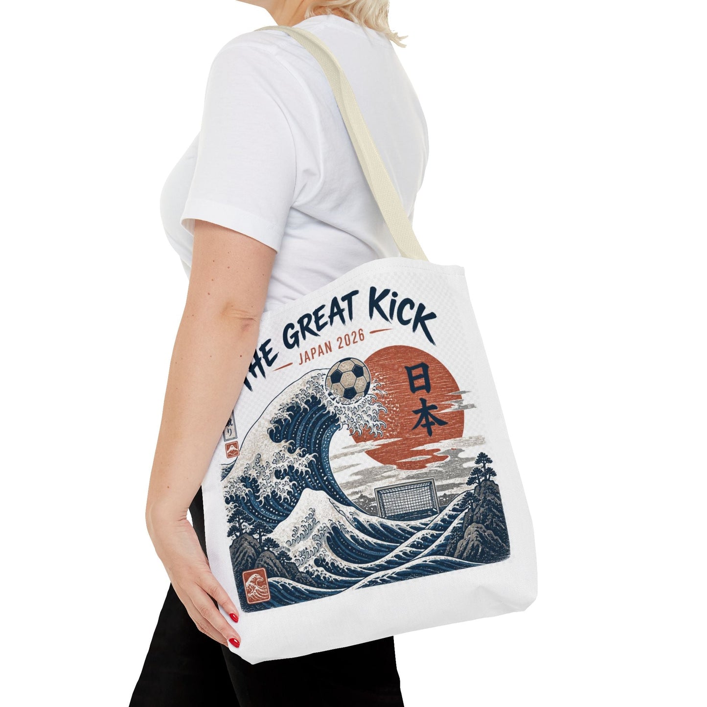 The Great Kick Japan Soccer Tote Bag — Japanese Wave Football Design Printify