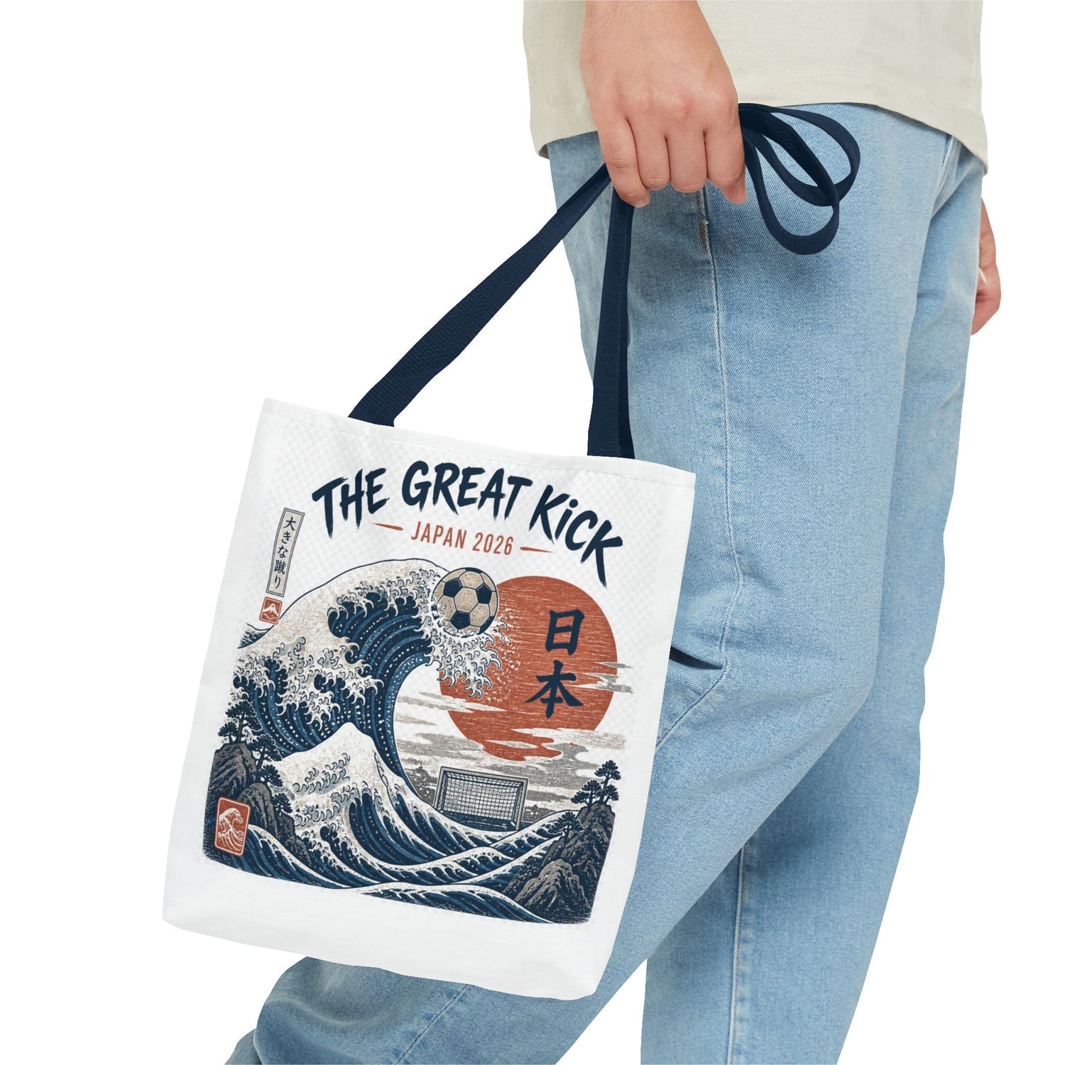 The Great Kick Japan Soccer Tote Bag — Japanese Wave Football Design Printify