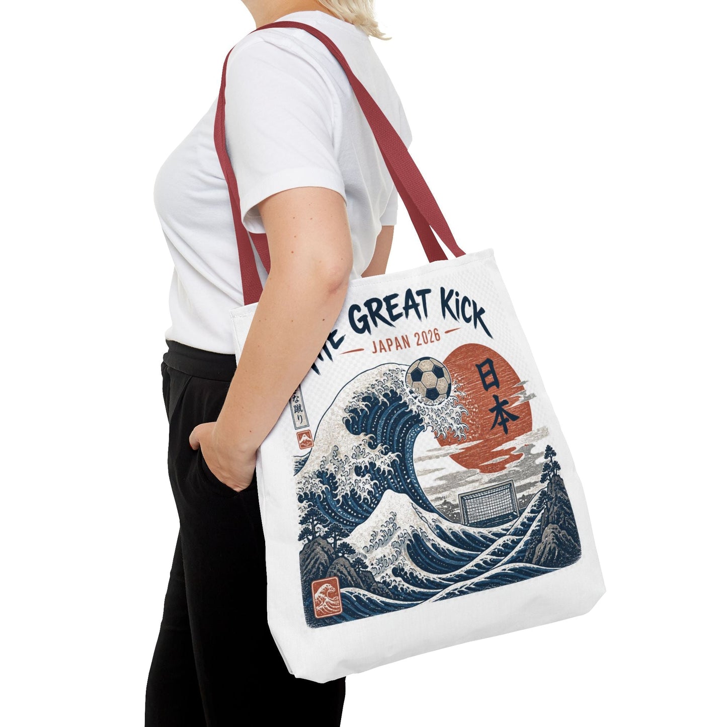 The Great Kick Japan Soccer Tote Bag — Japanese Wave Football Design Printify