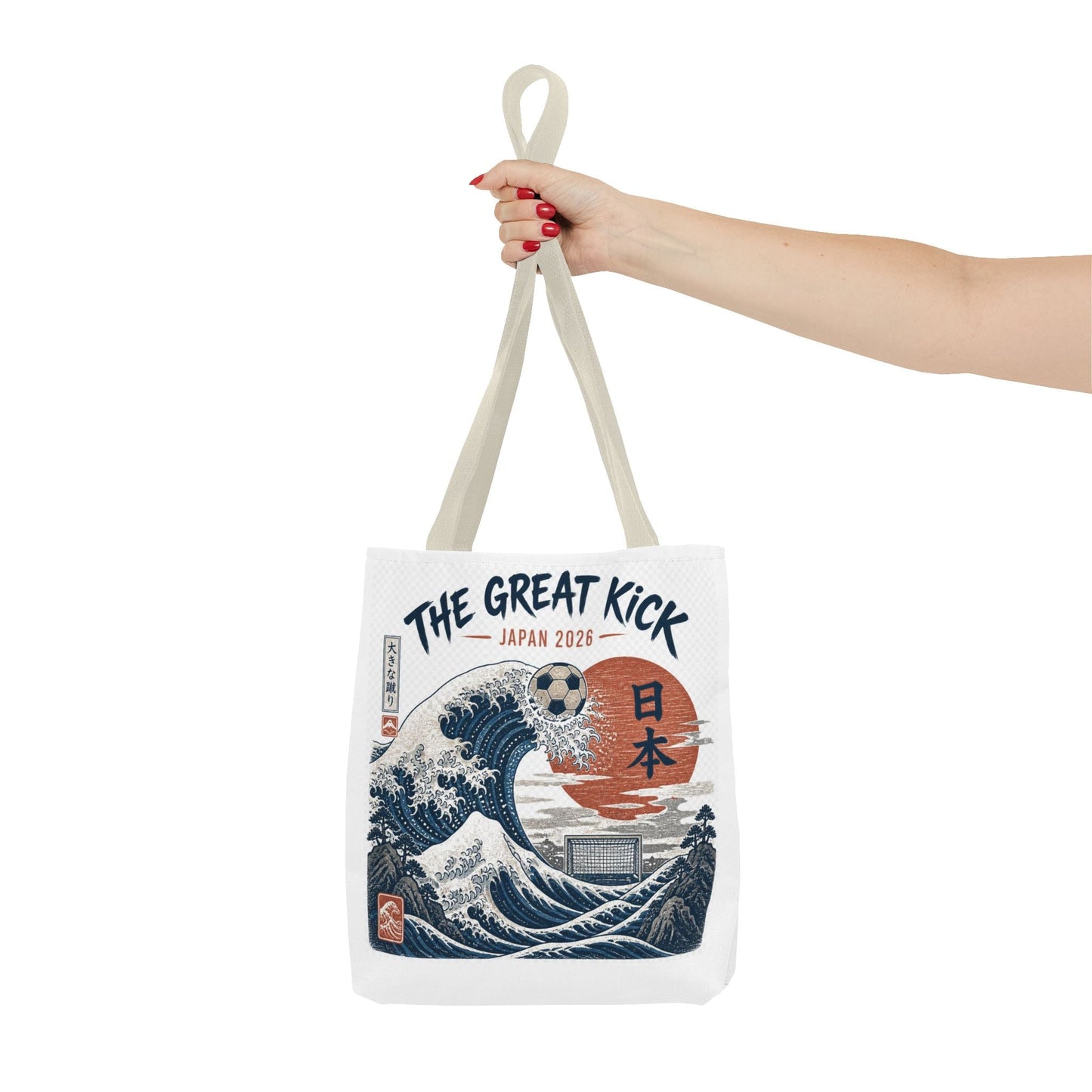 The Great Kick Japan Soccer Tote Bag — Japanese Wave Football Design Printify
