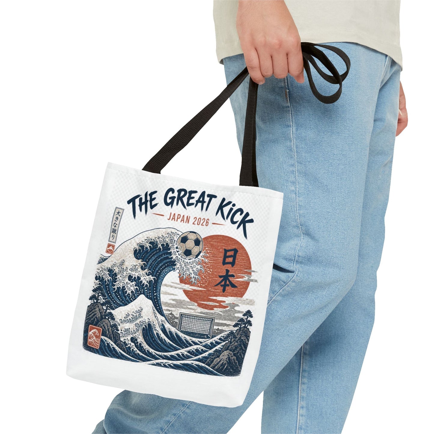 The Great Kick Japan Soccer Tote Bag — Japanese Wave Football Design Printify