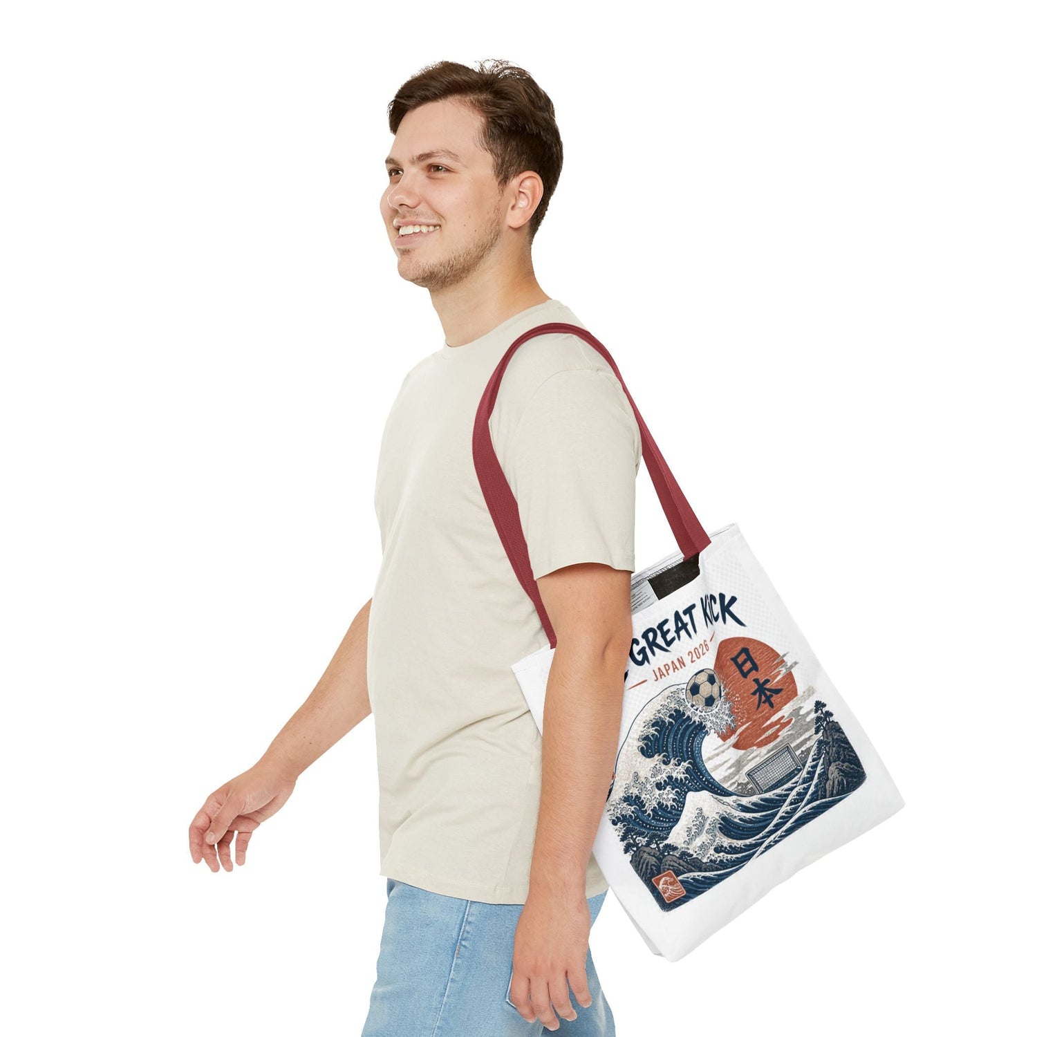 The Great Kick Japan Soccer Tote Bag — Japanese Wave Football Design Printify