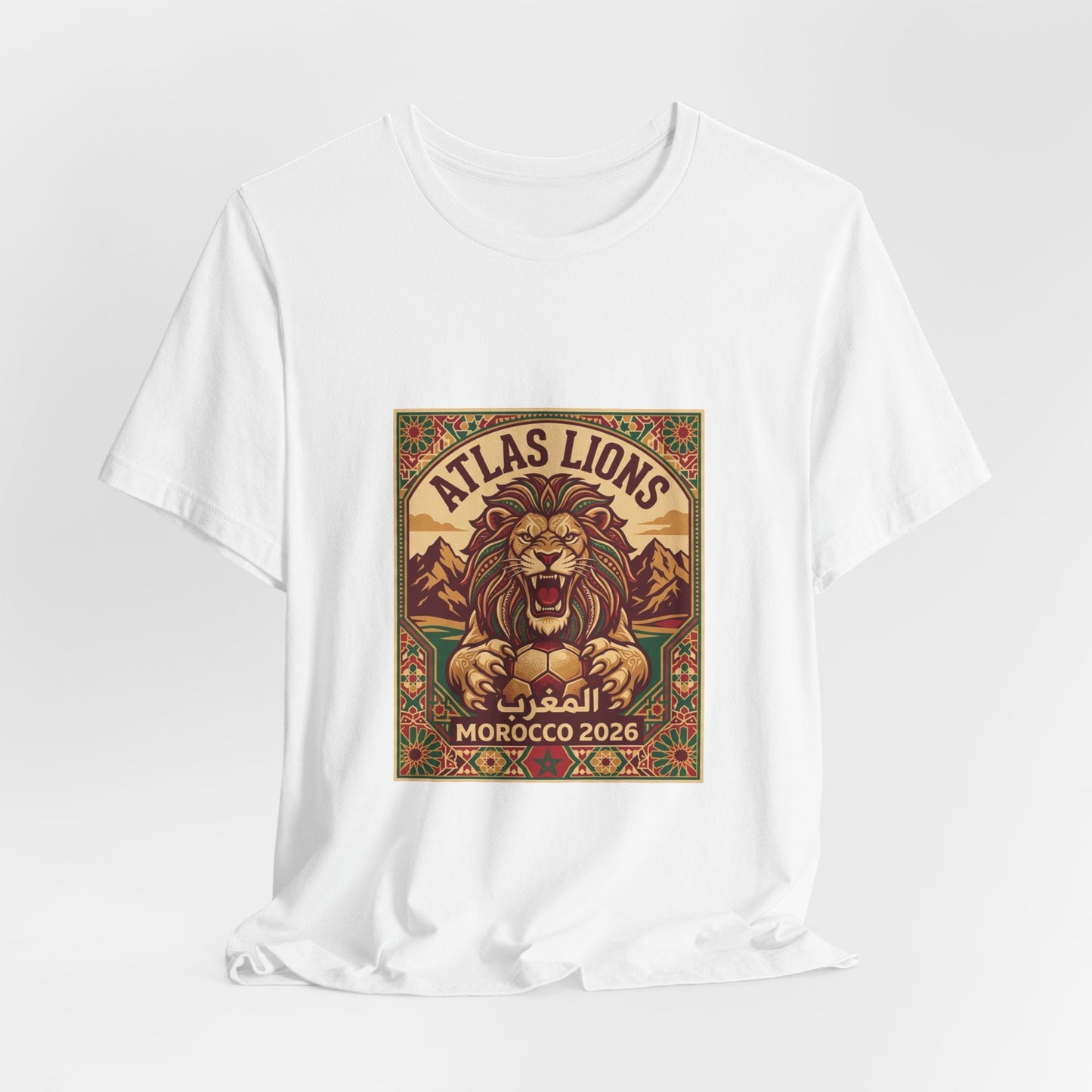 Atlas Lions Morocco 2026 Tee — Vintage Soccer Lion Graphic T-Shirt Printify