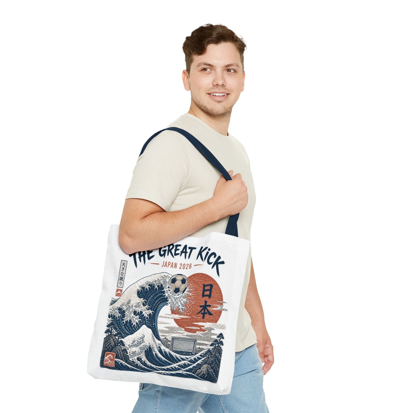 The Great Kick Japan Soccer Tote Bag — Japanese Wave Football Design Printify
