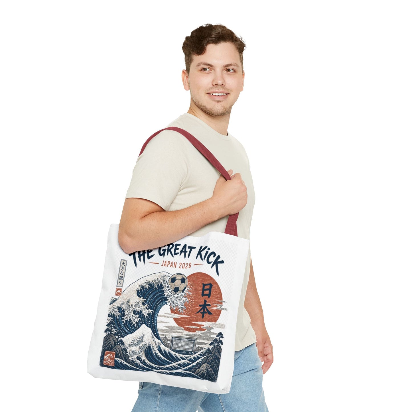 The Great Kick Japan Soccer Tote Bag — Japanese Wave Football Design Printify