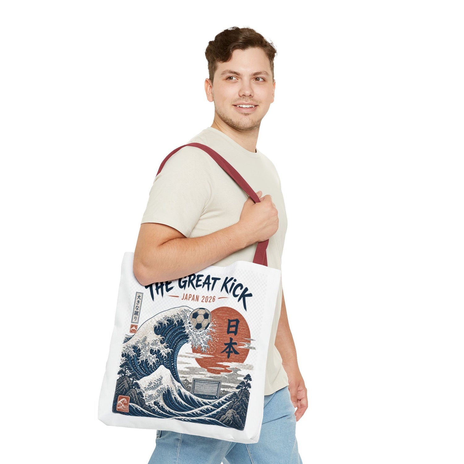 The Great Kick Japan Soccer Tote Bag — Japanese Wave Football Design Printify