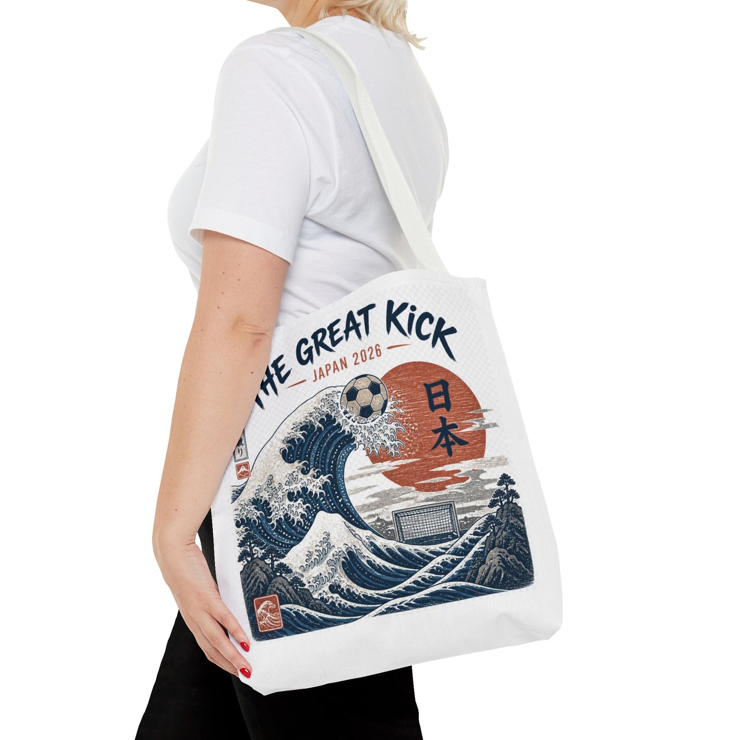 The Great Kick Japan Soccer Tote Bag — Japanese Wave Football Design Printify