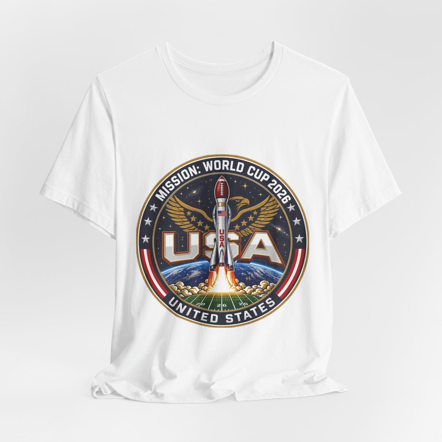USA Rocket Mission Tee — World Cup 2024 Vintage Space Graphic T-Shirt Printify