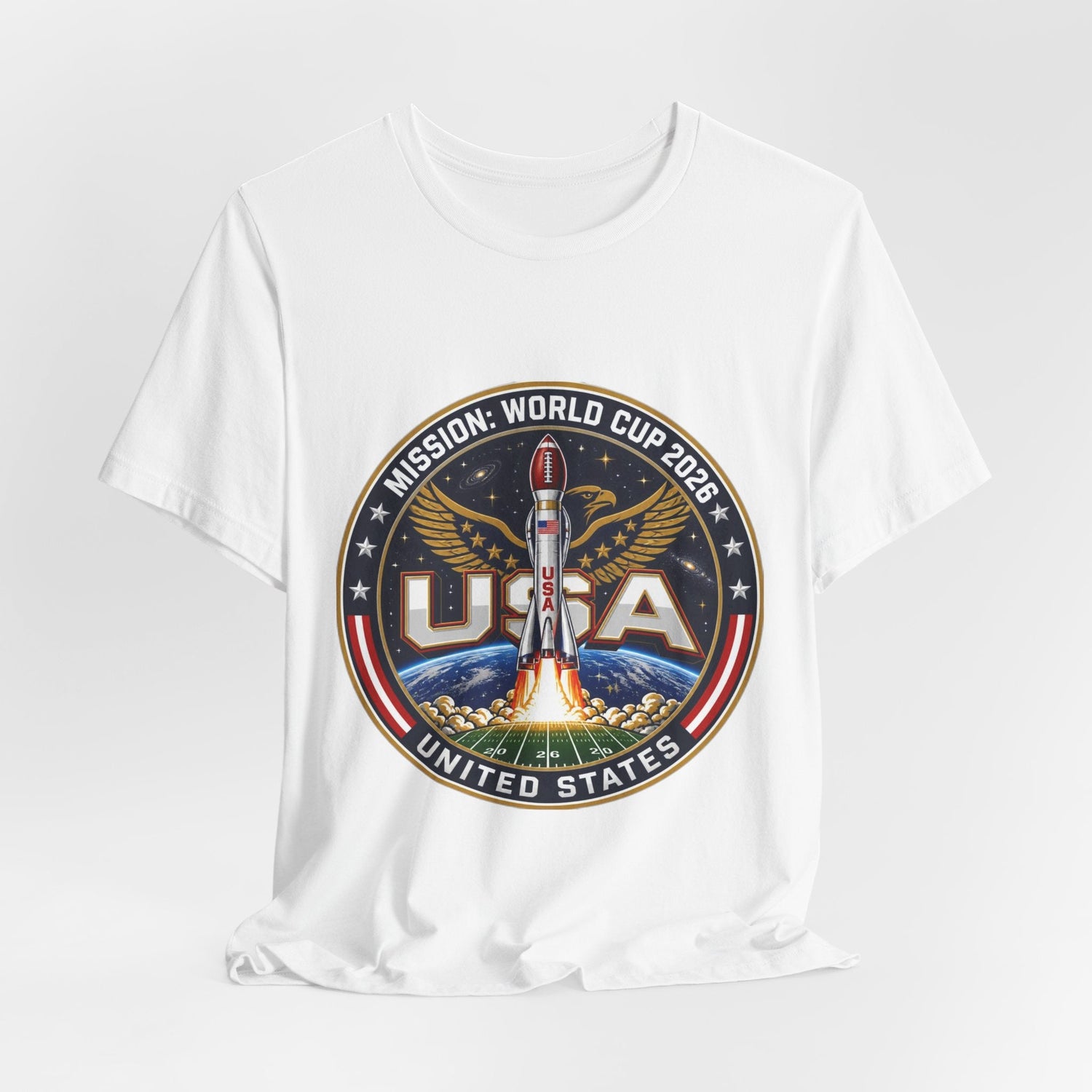 USA Rocket Mission Tee — World Cup 2024 Vintage Space Graphic T-Shirt Printify