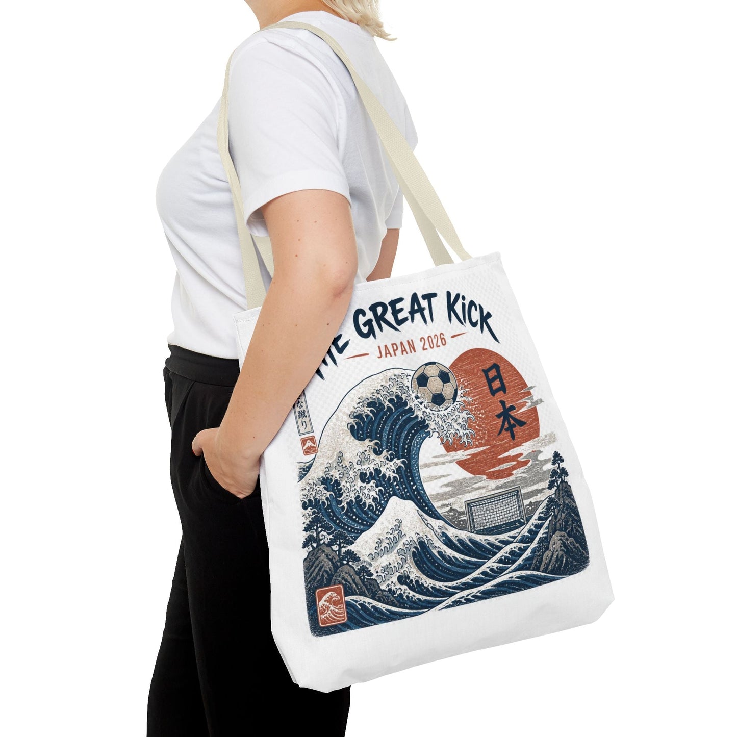 The Great Kick Japan Soccer Tote Bag — Japanese Wave Football Design Printify