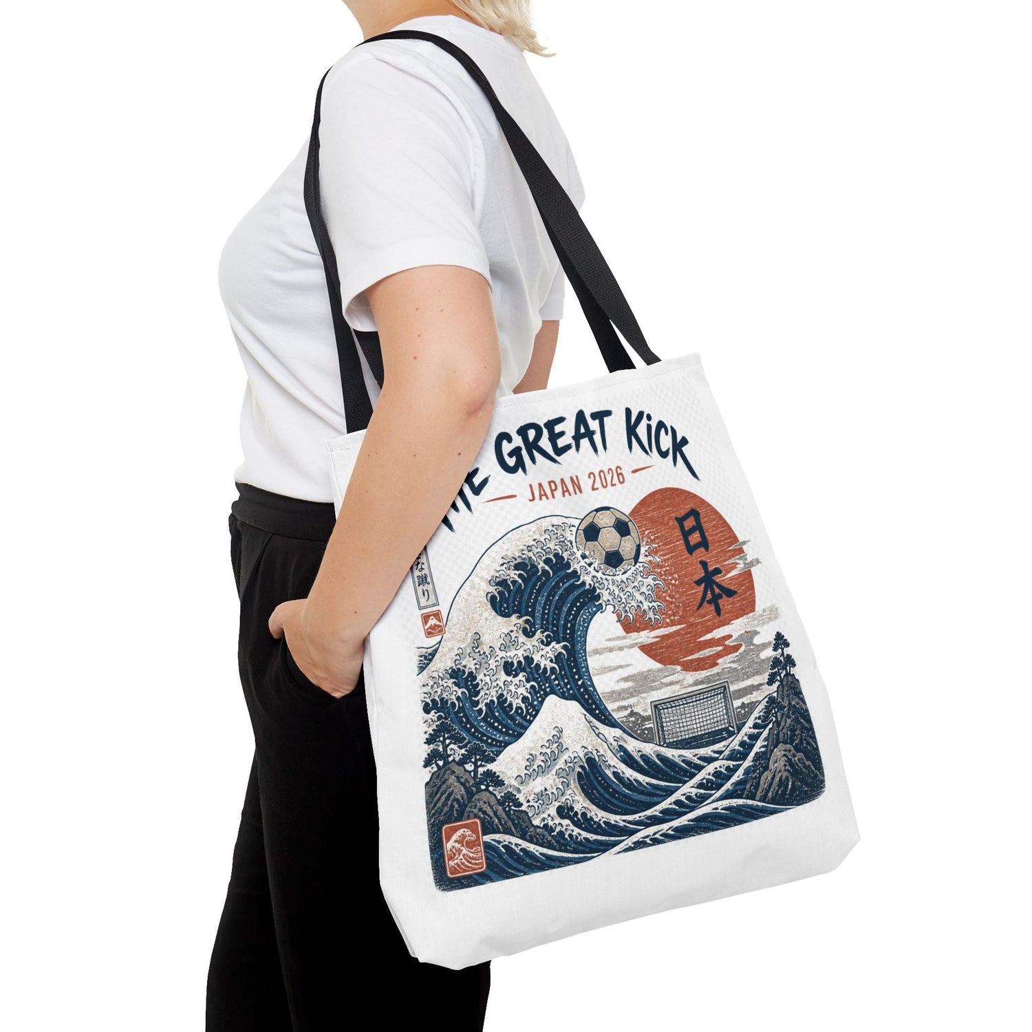 The Great Kick Japan Soccer Tote Bag — Japanese Wave Football Design Printify
