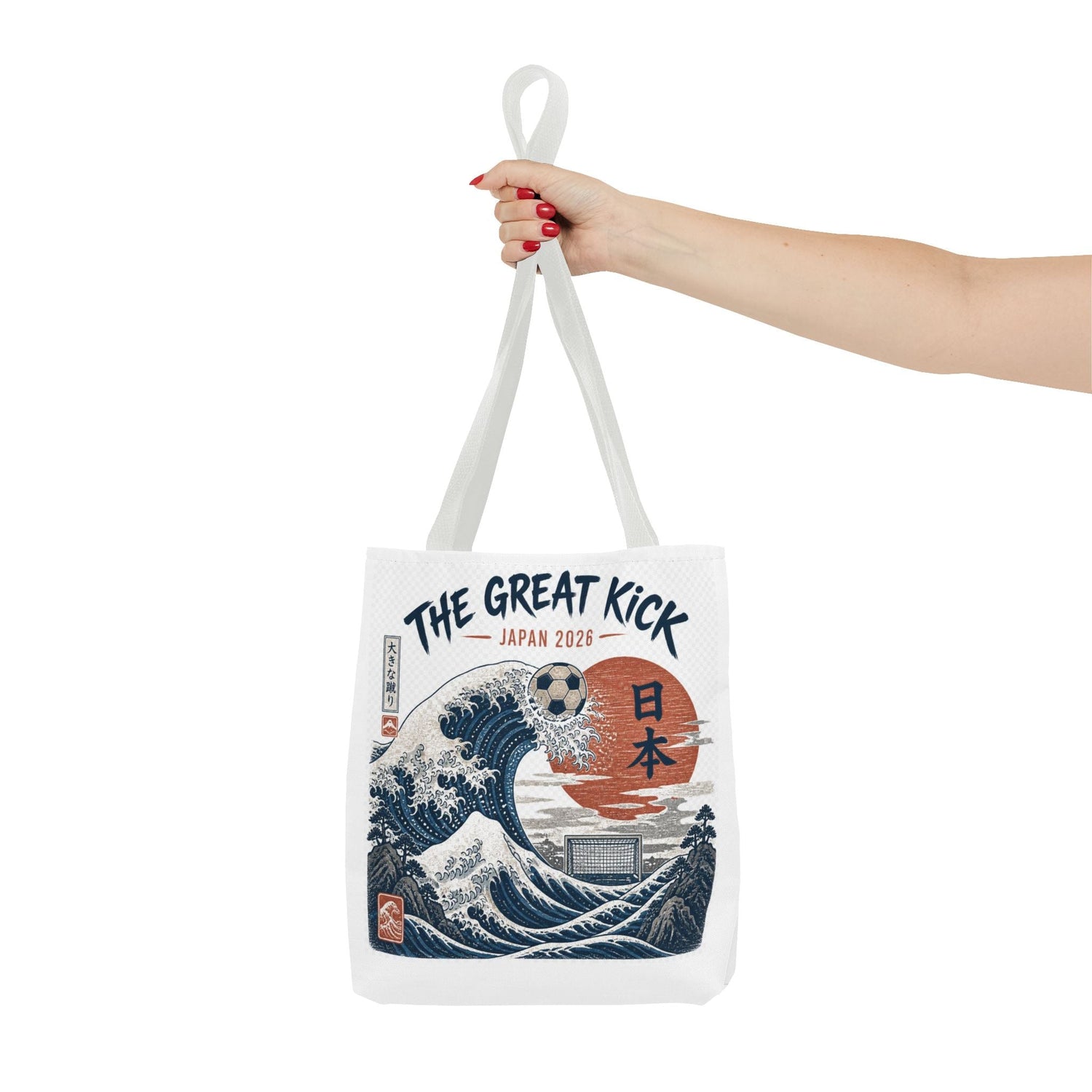 The Great Kick Japan Soccer Tote Bag — Japanese Wave Football Design Printify