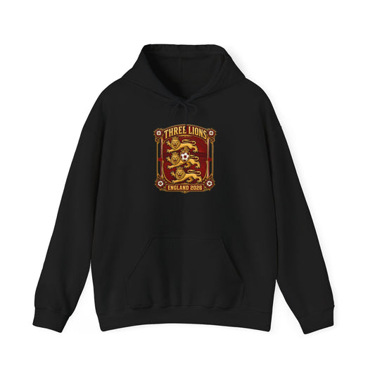 Three Lions England 2024 Hoodie — Retro Football Crest Hooded Sweatshirt Printify