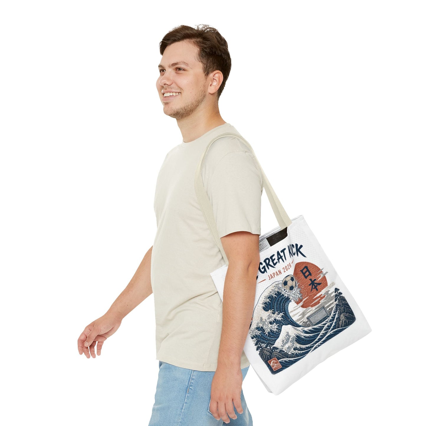 The Great Kick Japan Soccer Tote Bag — Japanese Wave Football Design Printify
