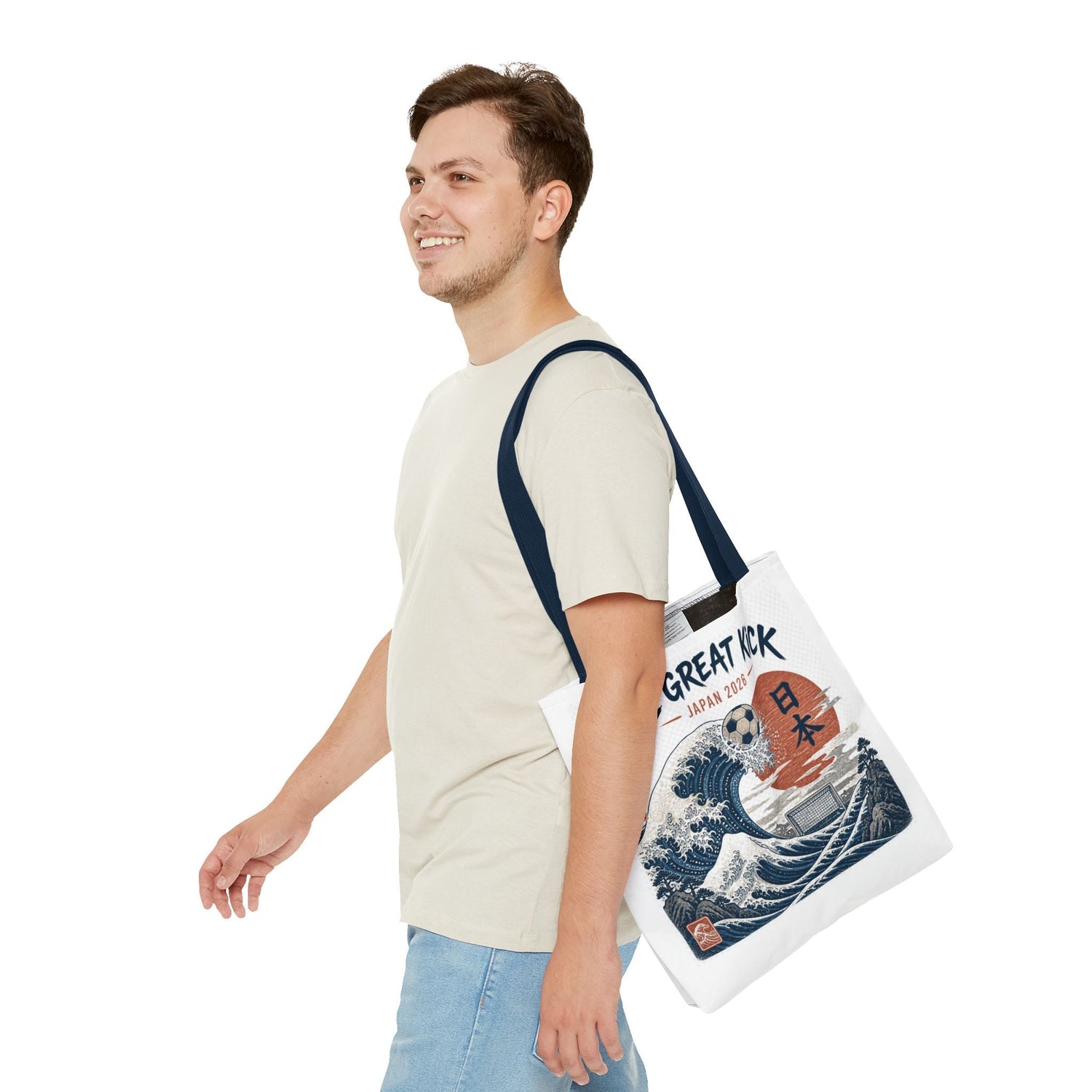 The Great Kick Japan Soccer Tote Bag — Japanese Wave Football Design Printify