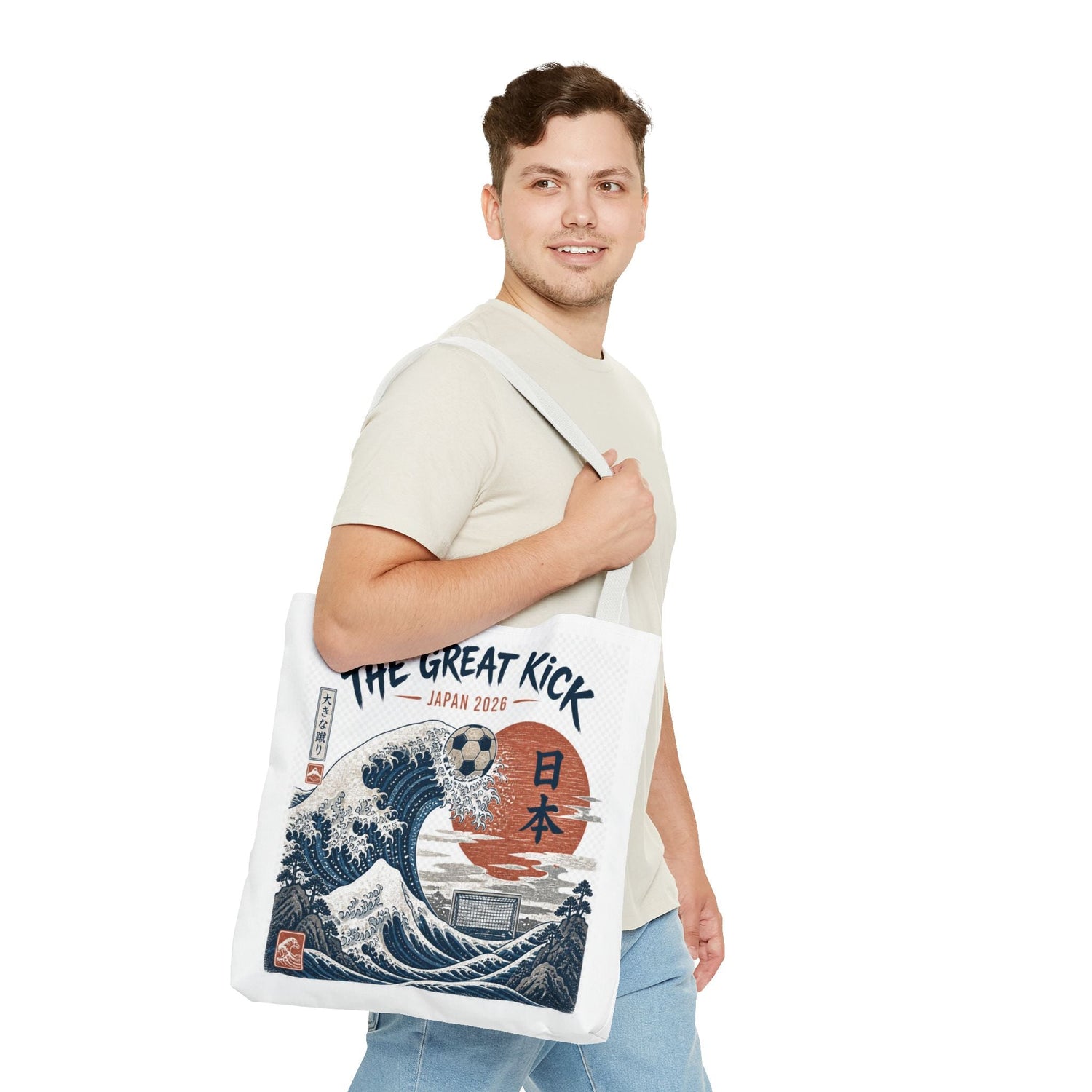 The Great Kick Japan Soccer Tote Bag — Japanese Wave Football Design Printify