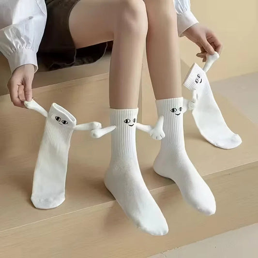 Couple's Magnetic Toe-Link Socks - Playful Cartoon Design, Breathable Mid-Calf Socks for Gifts Zagiz