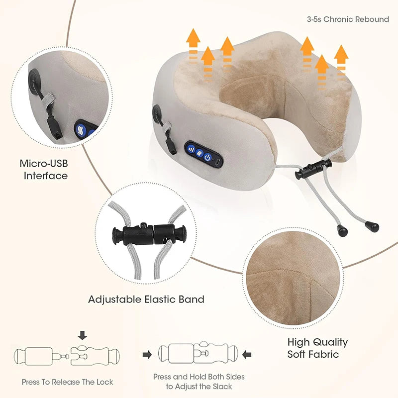Electric Neck Shiatsu Massager U Shaped Pillow infrared Heat Vibration 3D Kneading Massage Shoulder Cervical Pain Relief Fatigue Zagiz
