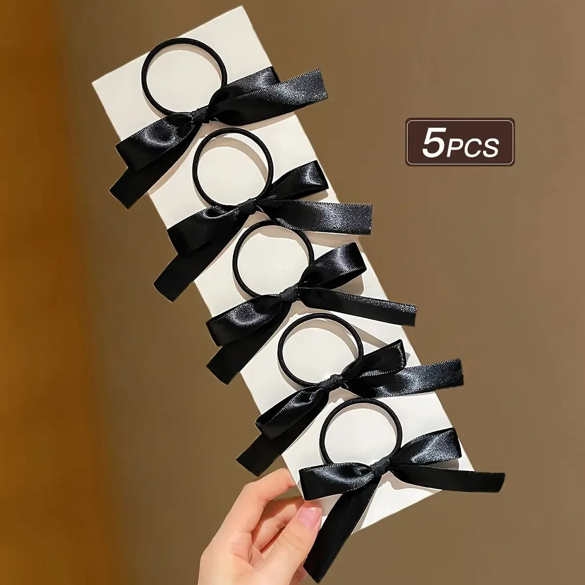 5 pieces of black, cute, bow-decorated hair ties for girls | Ideal for everyday casual use and as a festive gift accessory. Zagiz