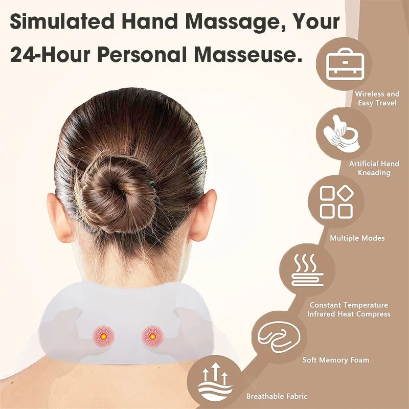 Electric Neck Shiatsu Massager U Shaped Pillow infrared Heat Vibration 3D Kneading Massage Shoulder Cervical Pain Relief Fatigue Zagiz