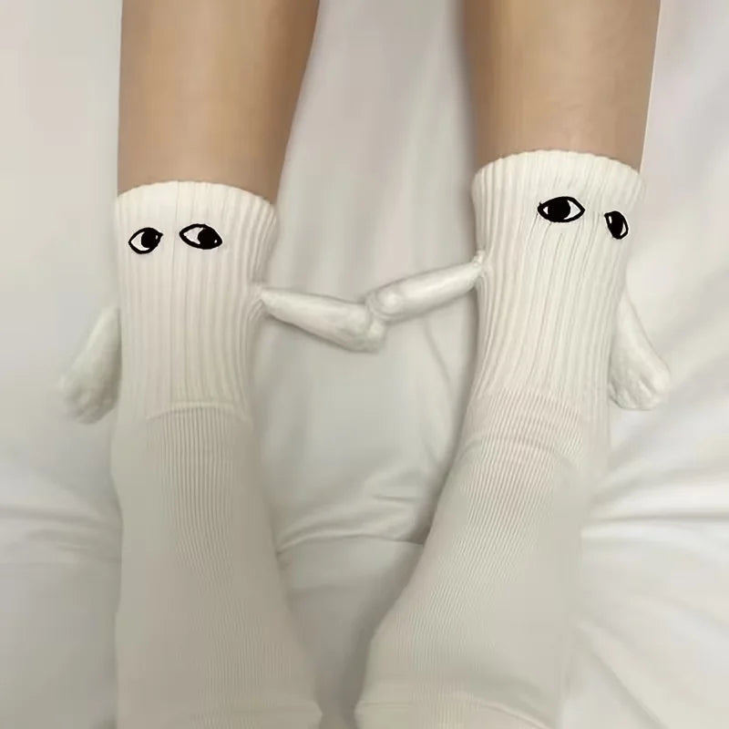 Couple's Magnetic Toe-Link Socks - Playful Cartoon Design, Breathable Mid-Calf Socks for Gifts Zagiz