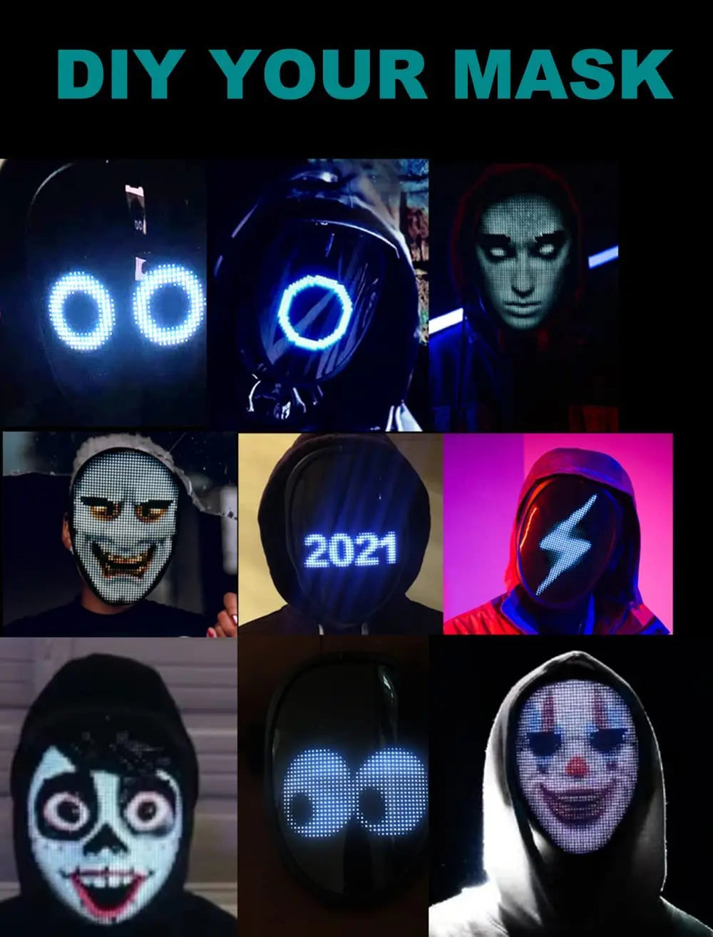 Face Transforming LED Mask App Controlled - Programmable LED Halloween Mask Zagiz