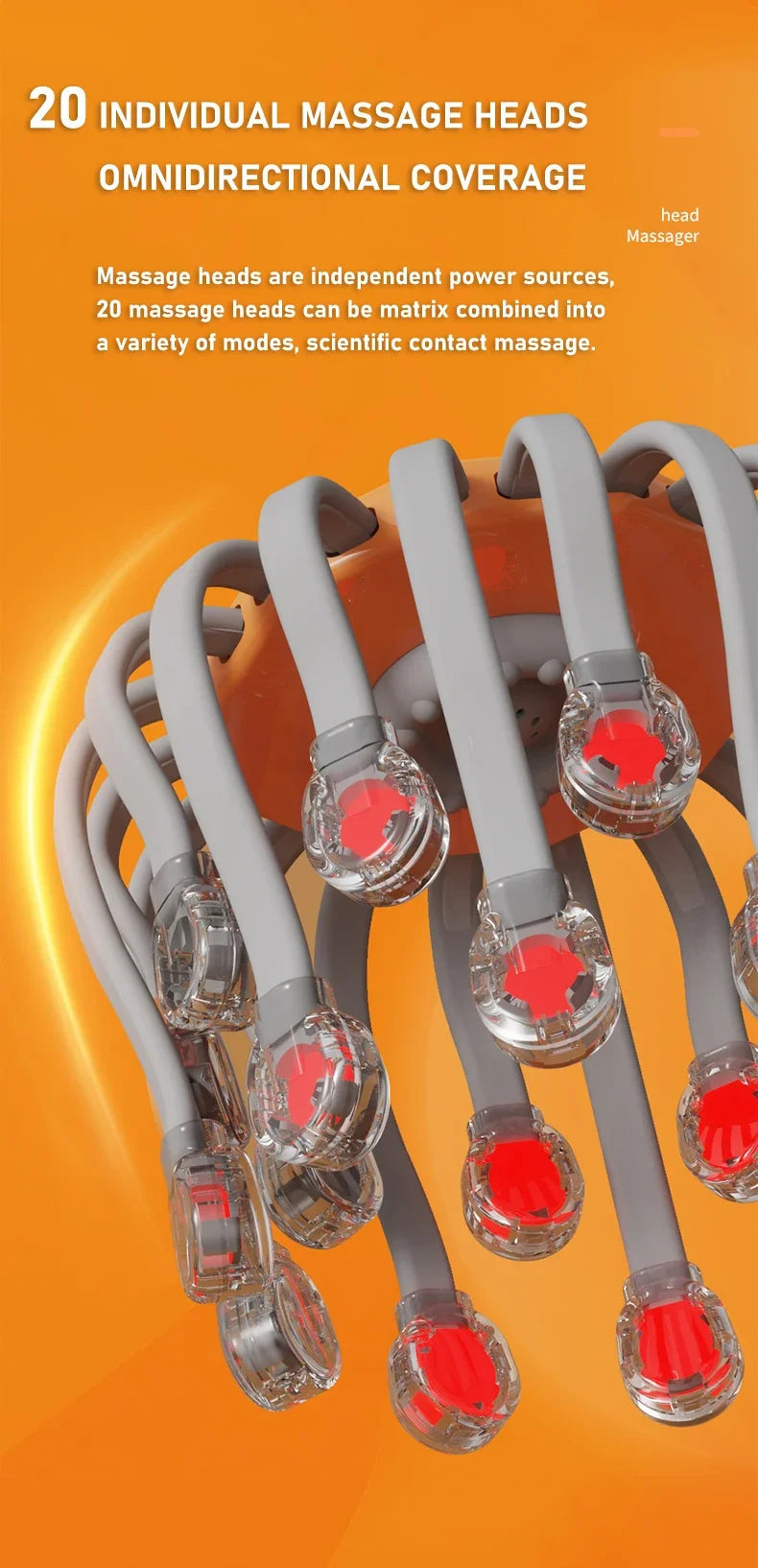 20Massage Heads Orange Scalp Head Massager Red Light Vibrator Octopus Scratcher For Relaxation Stress Migraine Zagiz
