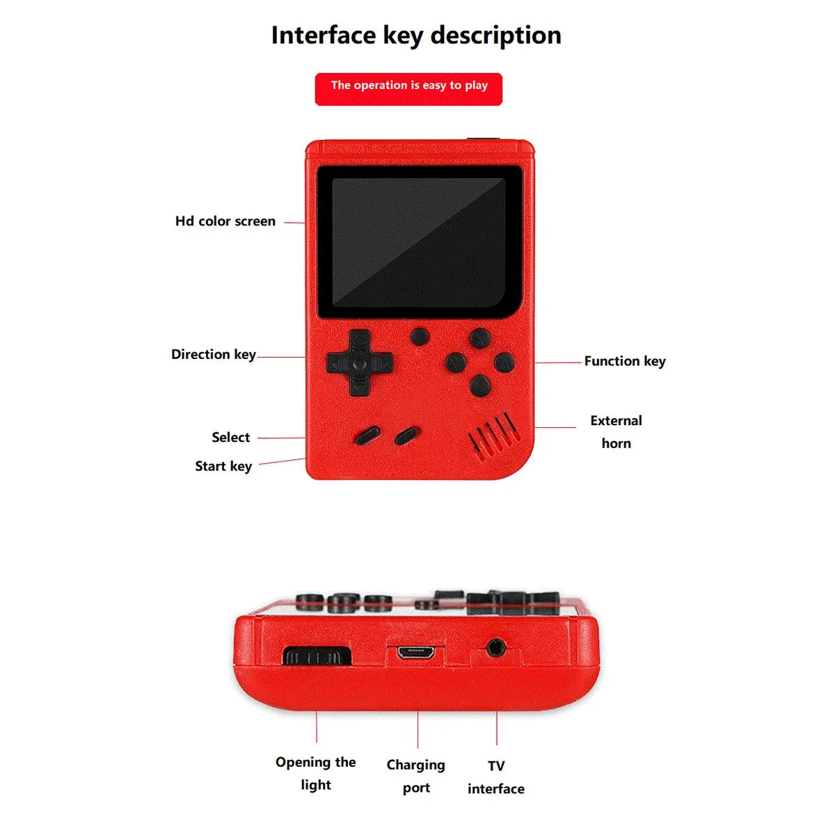 A Red Retro Classic Games Children's Handheld Small Game Console With 400 Game