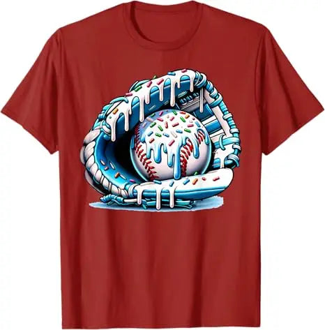 Baseball Drip Ice Cream Sprinkles Baseball Glove T-Shirt Humor Funny Pitcher, Catcher Graphic Outfit Novelty Gift Streetwear Tee Zagiz