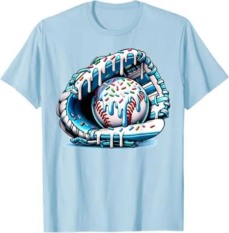 Baseball Drip Ice Cream Sprinkles Baseball Glove T-Shirt Humor Funny Pitcher, Catcher Graphic Outfit Novelty Gift Streetwear Tee Zagiz