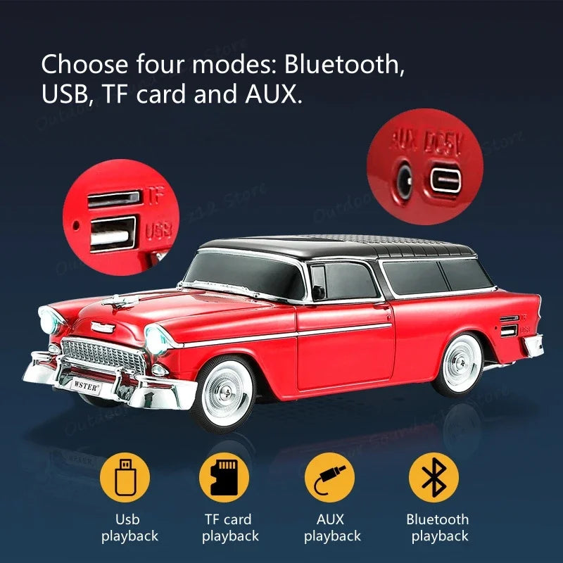 WS-1955 Retro Chevrolet Car Shaped Wireless Bluetooth Speakers Support TF USB FM AUX Playback with LED Light Type C Charging Zagiz