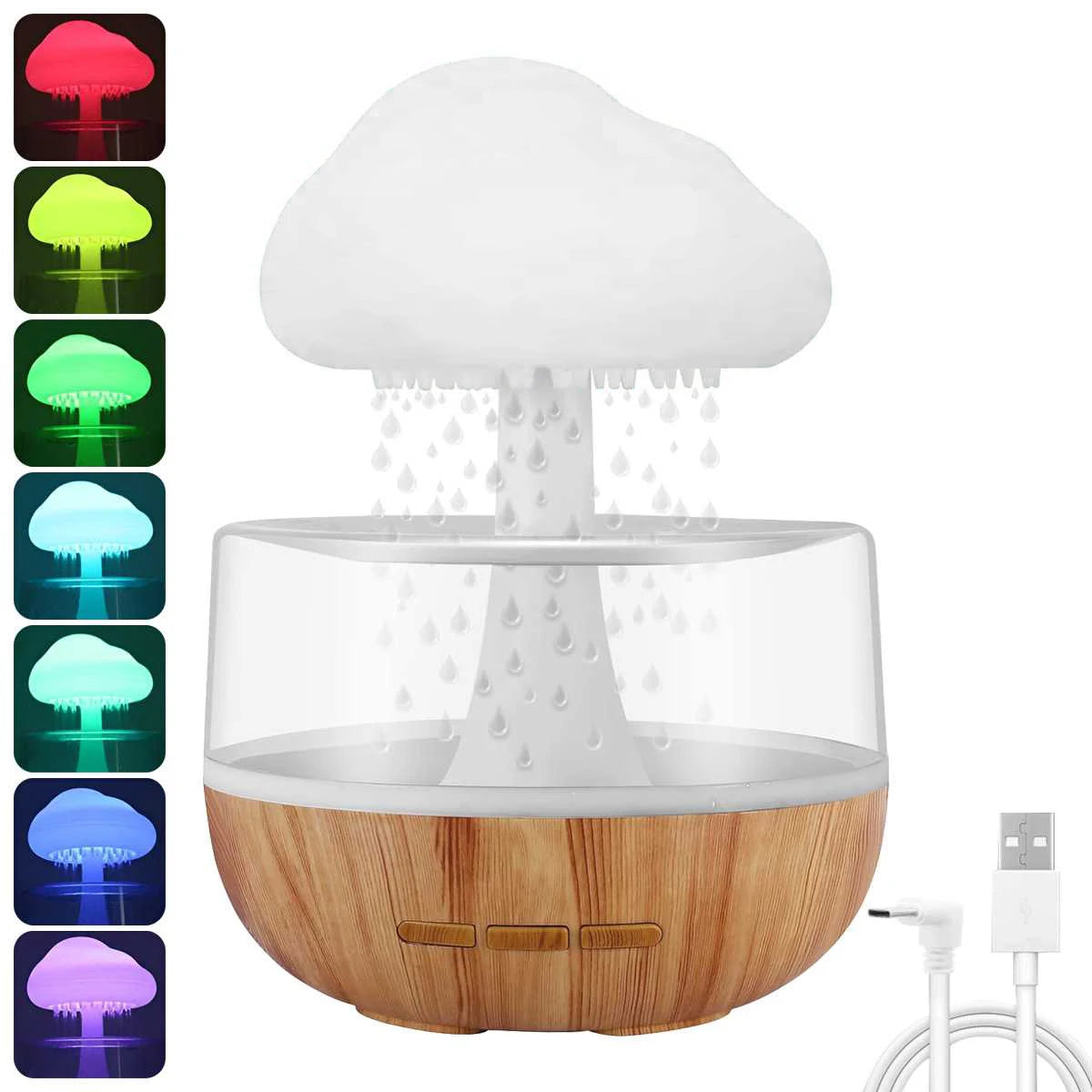 Rain Cloud Humidifier Rain Colorful Mushroom Cloud Raindrop Atmosphere Lamp Night Light Essential Oil Small Aromatherapy Machine Zagiz